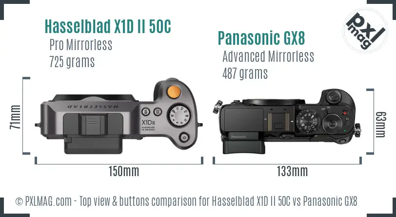 Hasselblad X1D II 50C vs Panasonic GX8 top view buttons comparison