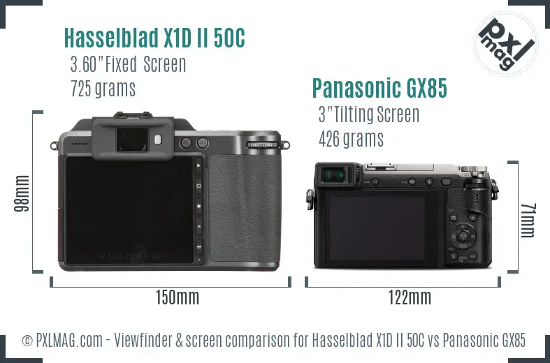 Hasselblad X1D II 50C vs Panasonic GX85 Screen and Viewfinder comparison Hasselblad X1D II 50C vs Panasonic GX85 Screen and Viewfinder comparison
