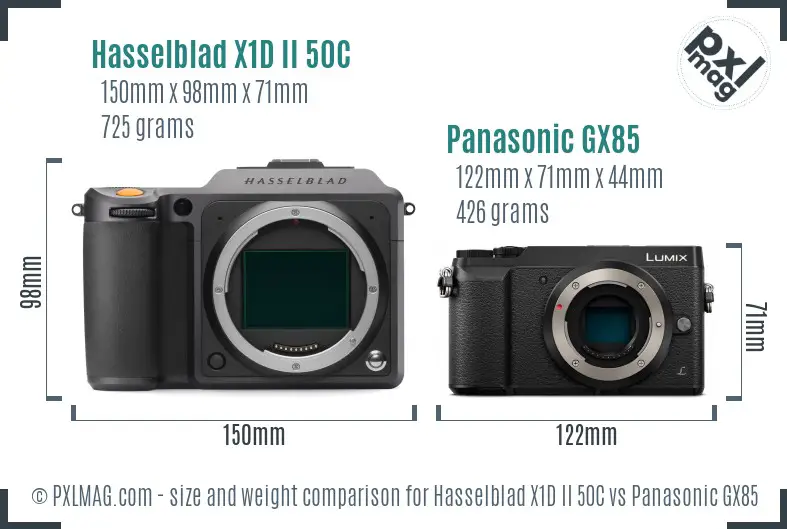 Hasselblad X1D II 50C vs Panasonic GX85 size comparison Hasselblad X1D II 50C vs Panasonic GX85 size comparison