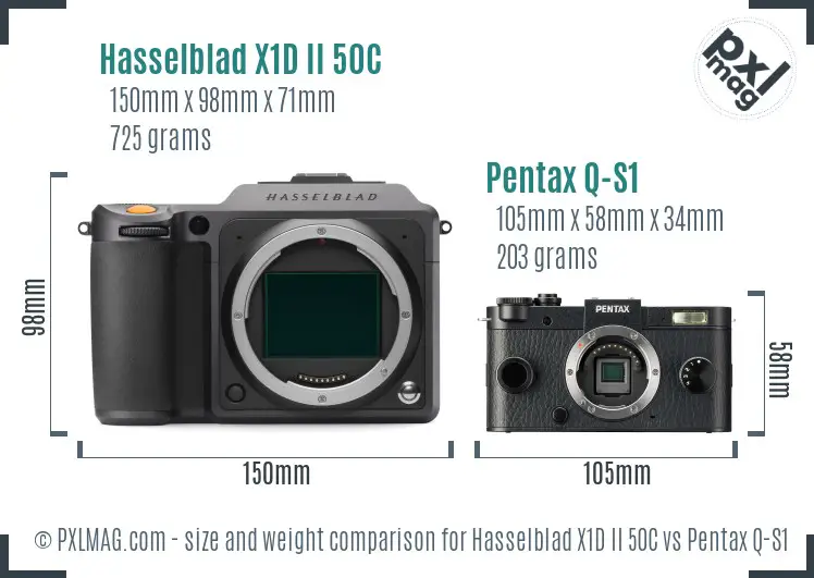 Hasselblad X1D II 50C vs Pentax Q-S1 size comparison