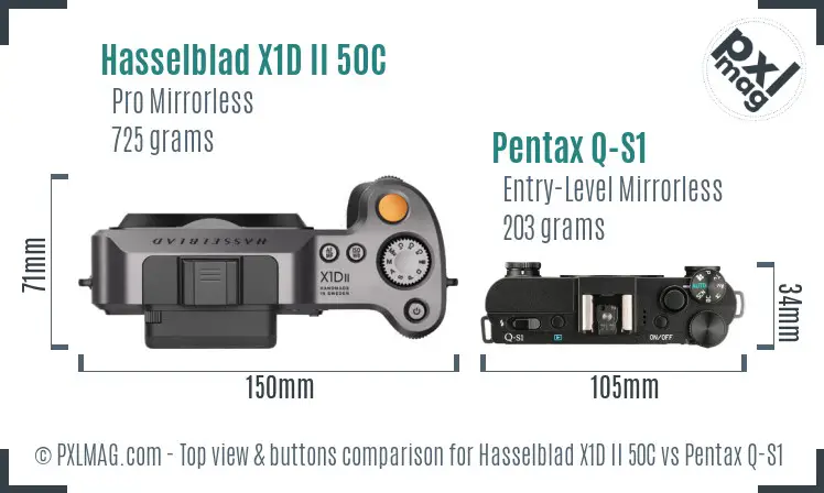 Hasselblad X1D II 50C vs Pentax Q-S1 top view buttons comparison