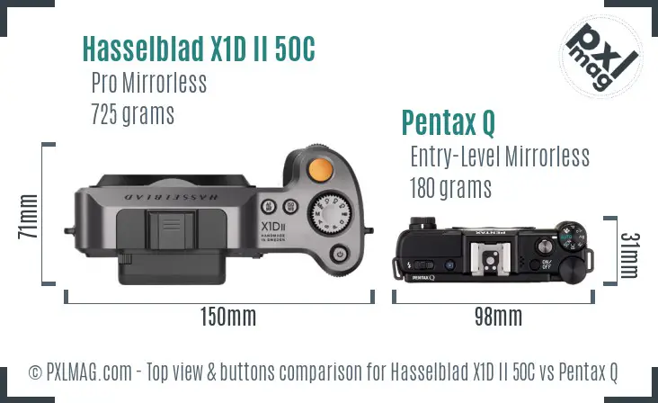 Hasselblad X1D II 50C vs Pentax Q top view buttons comparison