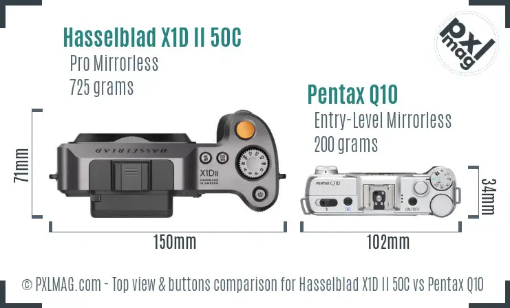 Hasselblad X1D II 50C vs Pentax Q10 top view buttons comparison