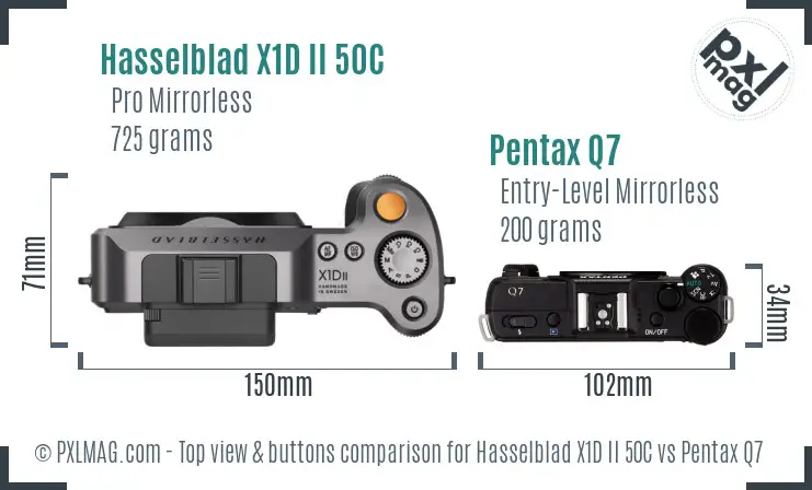 Hasselblad X1D II 50C vs Pentax Q7 top view buttons comparison