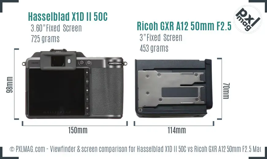 Hasselblad X1D II 50C vs Ricoh GXR A12 50mm F2.5 Macro Screen and Viewfinder comparison