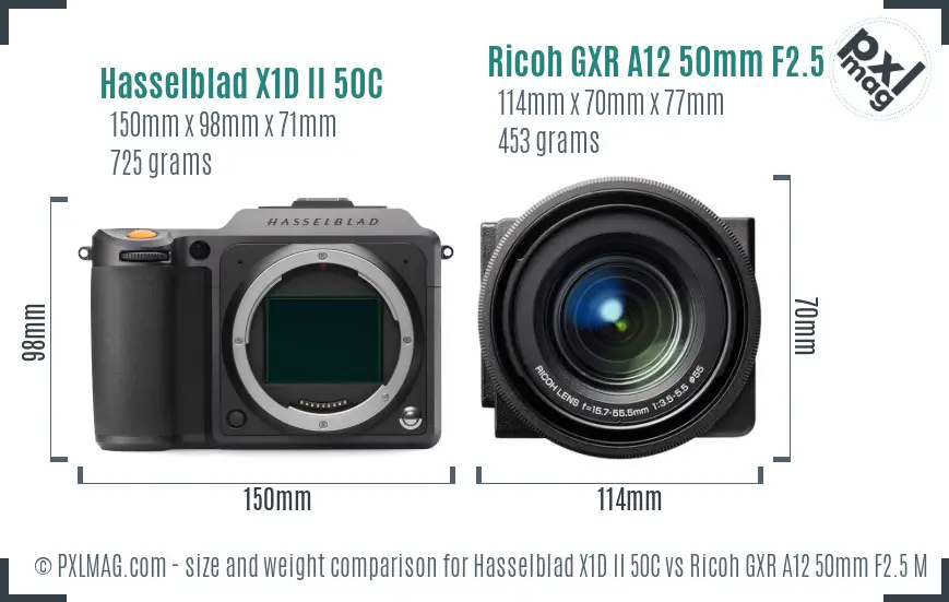 Hasselblad X1D II 50C vs Ricoh GXR A12 50mm F2.5 Macro size comparison