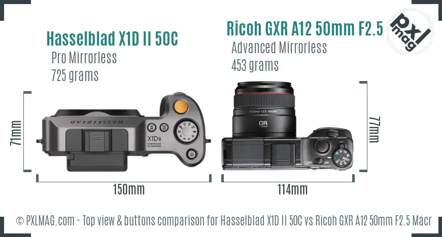 Hasselblad X1D II 50C vs Ricoh GXR A12 50mm F2.5 Macro top view buttons comparison