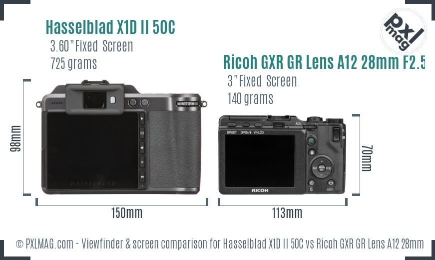 Hasselblad X1D II 50C vs Ricoh GXR GR Lens A12 28mm F2.5 Screen and Viewfinder comparison