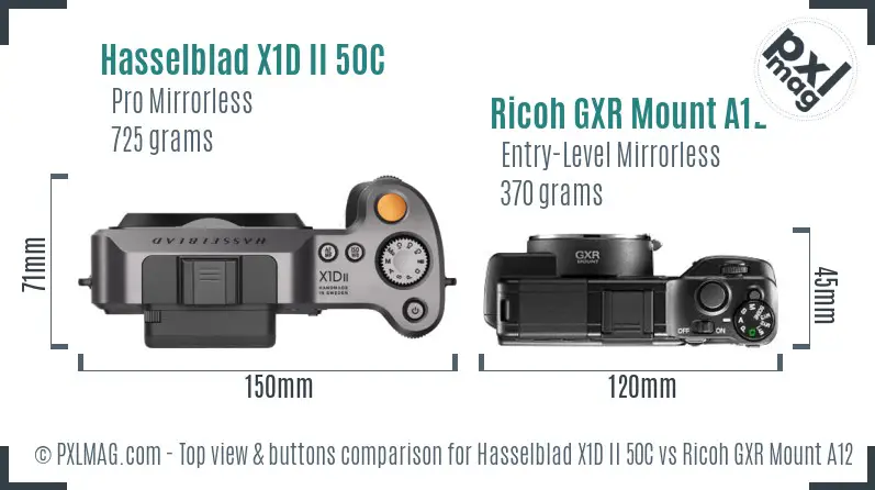 Hasselblad X1D II 50C vs Ricoh GXR Mount A12 top view buttons comparison