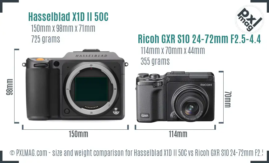 Hasselblad X1D II 50C vs Ricoh GXR S10 24-72mm F2.5-4.4 VC size comparison