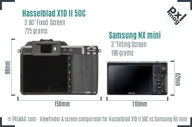 Hasselblad X1D II 50C vs Samsung NX mini Screen and Viewfinder comparison