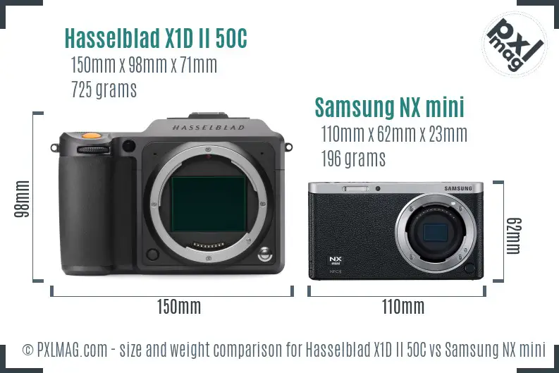 Hasselblad X1D II 50C vs Samsung NX mini size comparison