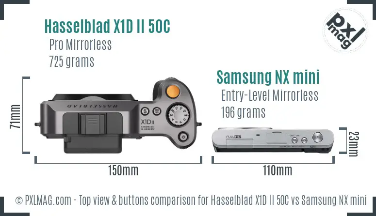 Hasselblad X1D II 50C vs Samsung NX mini top view buttons comparison