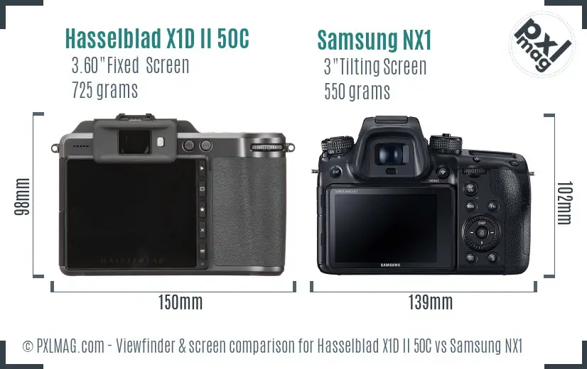 Hasselblad X1D II 50C vs Samsung NX1 Screen and Viewfinder comparison
