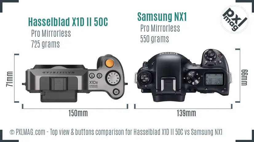 Hasselblad X1D II 50C vs Samsung NX1 top view buttons comparison