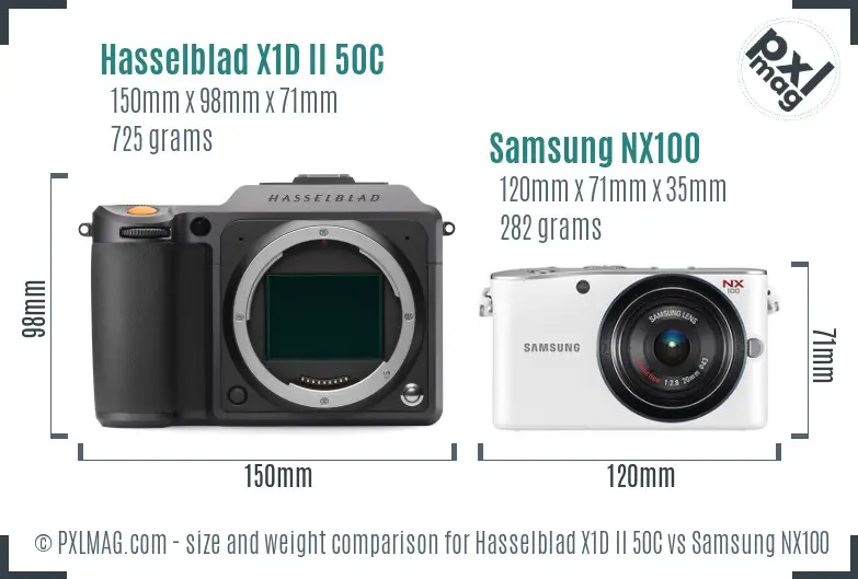 Hasselblad X1D II 50C vs Samsung NX100 size comparison Hasselblad X1D II 50C vs Samsung NX100 size comparison