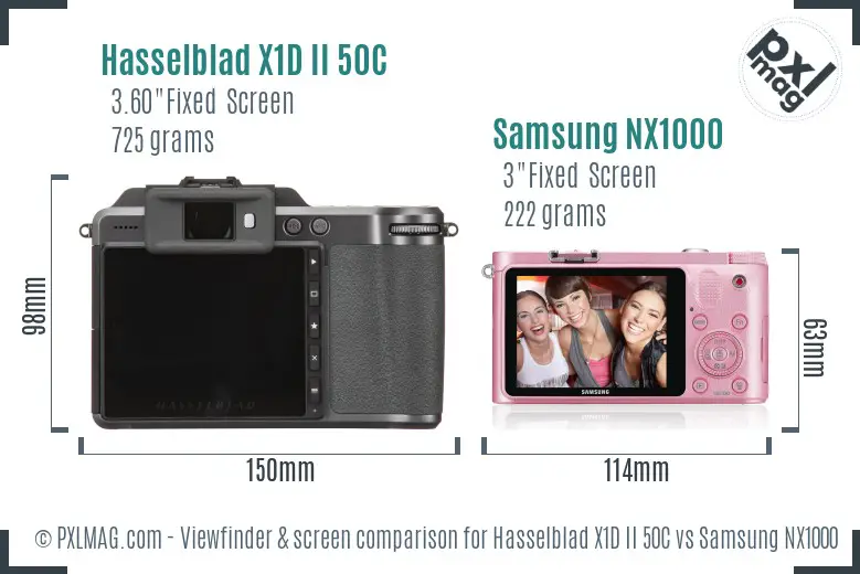 Hasselblad X1D II 50C vs Samsung NX1000 Screen and Viewfinder comparison