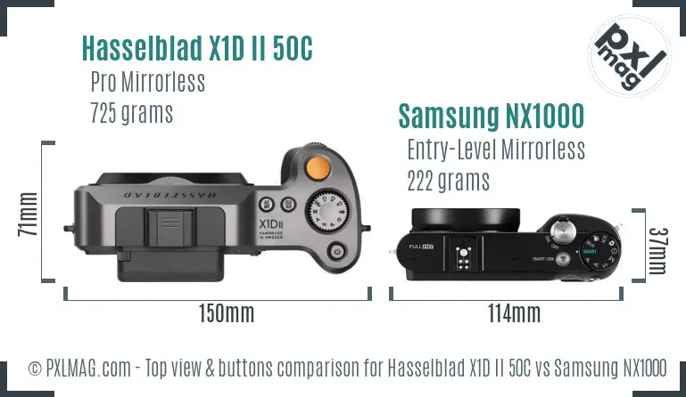 Hasselblad X1D II 50C vs Samsung NX1000 top view buttons comparison