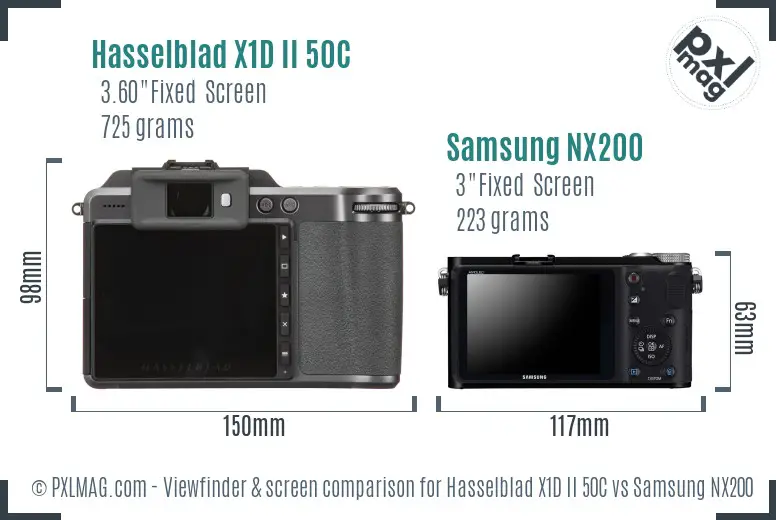 Hasselblad X1D II 50C vs Samsung NX200 Screen and Viewfinder comparison