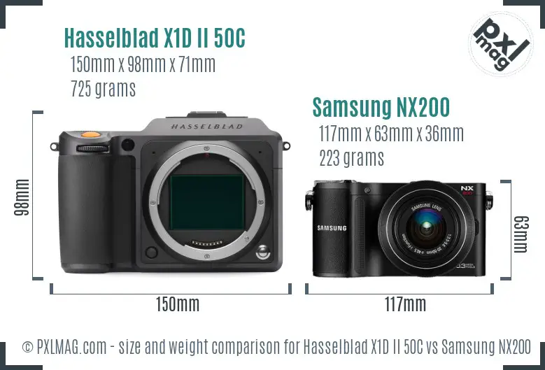 Hasselblad X1D II 50C vs Samsung NX200 size comparison