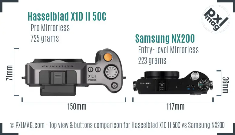 Hasselblad X1D II 50C vs Samsung NX200 top view buttons comparison