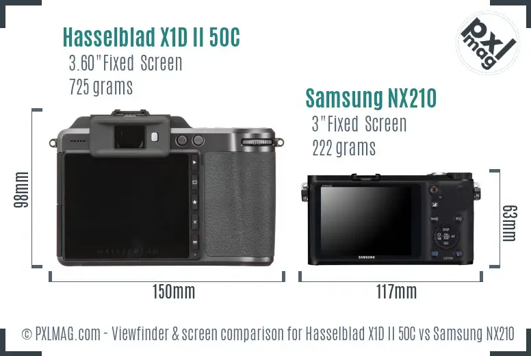 Hasselblad X1D II 50C vs Samsung NX210 Screen and Viewfinder comparison