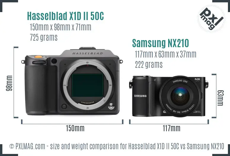 Hasselblad X1D II 50C vs Samsung NX210 size comparison