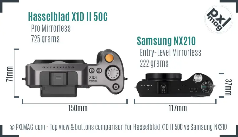 Hasselblad X1D II 50C vs Samsung NX210 top view buttons comparison