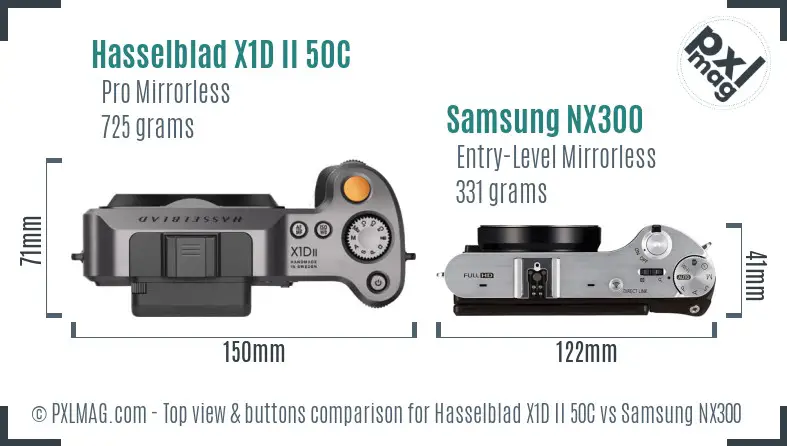 Hasselblad X1D II 50C vs Samsung NX300 top view buttons comparison Hasselblad X1D II 50C vs Samsung NX300 top view buttons comparison