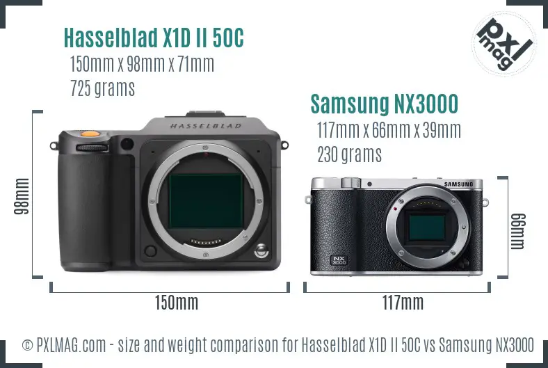 Hasselblad X1D II 50C vs Samsung NX3000 size comparison