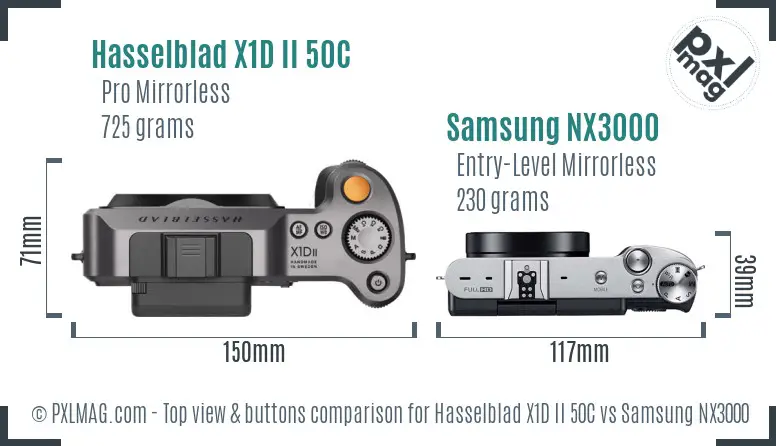 Hasselblad X1D II 50C vs Samsung NX3000 top view buttons comparison