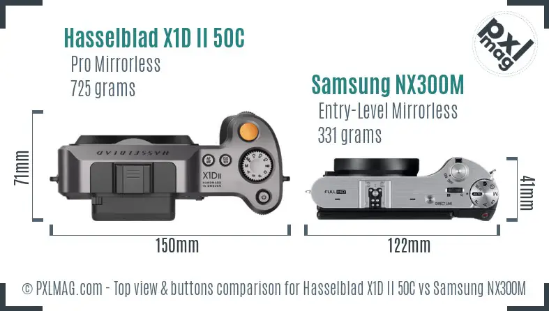 Hasselblad X1D II 50C vs Samsung NX300M top view buttons comparison