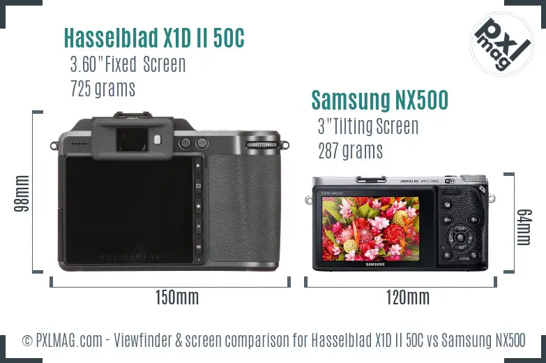 Hasselblad X1D II 50C vs Samsung NX500 Screen and Viewfinder comparison