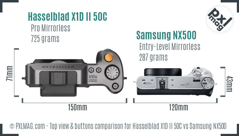 Hasselblad X1D II 50C vs Samsung NX500 top view buttons comparison