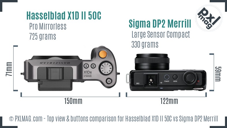 Hasselblad X1D II 50C vs Sigma DP2 Merrill top view buttons comparison