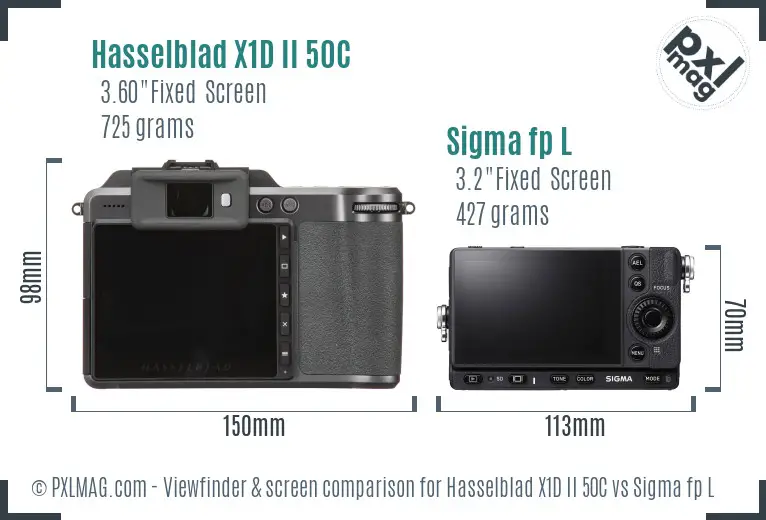 Hasselblad X1D II 50C vs Sigma fp L Screen and Viewfinder comparison