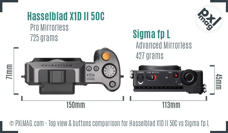 Hasselblad X1D II 50C vs Sigma fp L top view buttons comparison