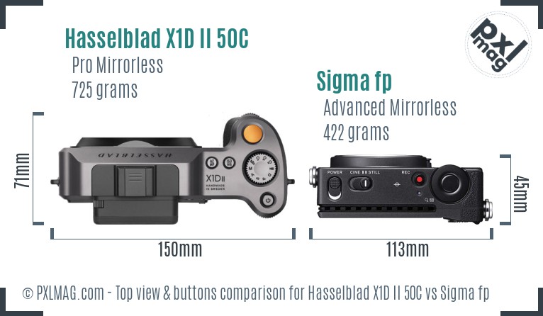 Hasselblad X1D II 50C vs Sigma fp top view buttons comparison