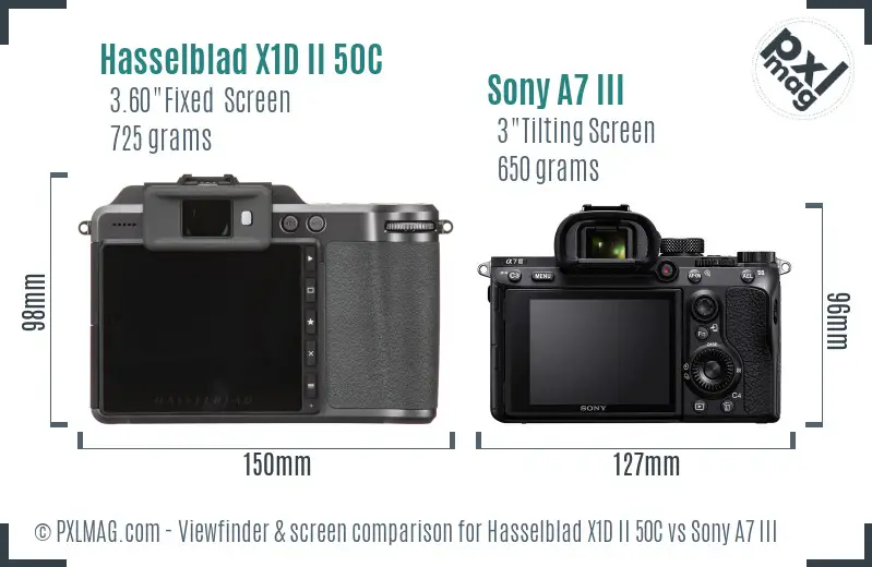 Hasselblad X1D II 50C vs Sony A7 III Screen and Viewfinder comparison