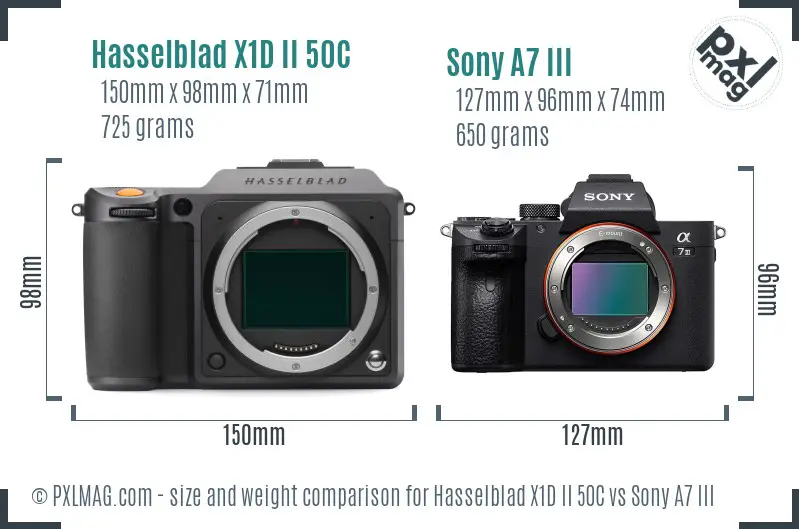 Hasselblad X1D II 50C vs Sony A7 III size comparison