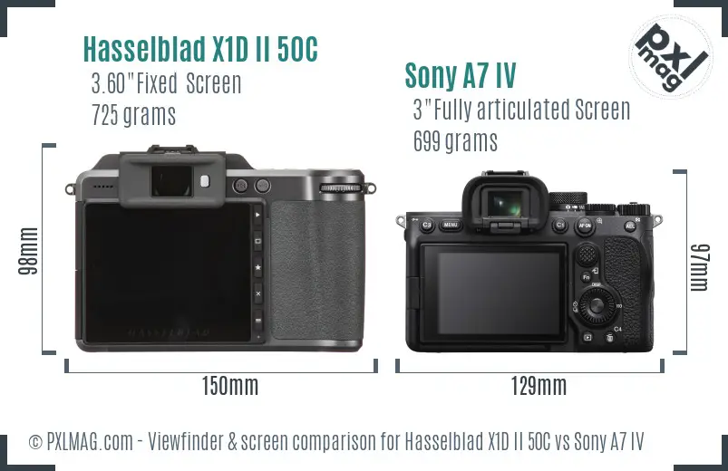 Hasselblad X1D II 50C vs Sony A7 IV Screen and Viewfinder comparison