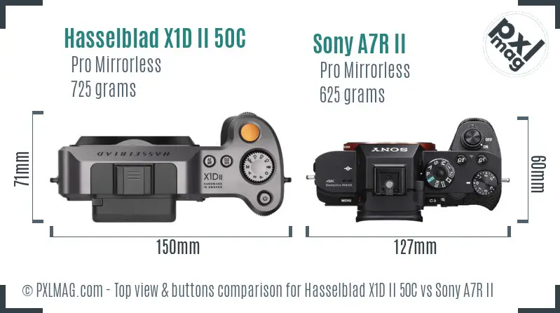 Hasselblad X1D II 50C vs Sony A7R II top view buttons comparison