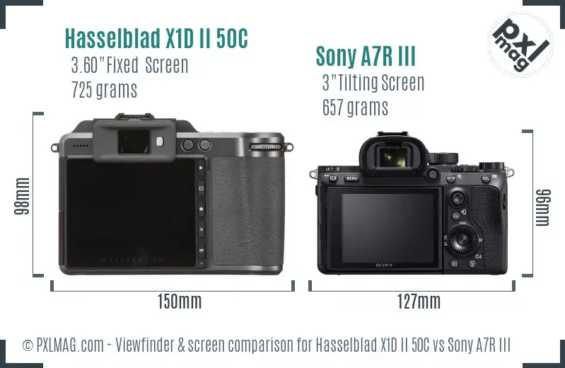 Hasselblad X1D II 50C vs Sony A7R III Screen and Viewfinder comparison