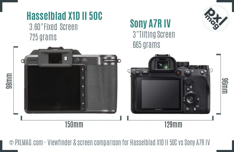 Hasselblad X1D II 50C vs Sony A7R IV Screen and Viewfinder comparison