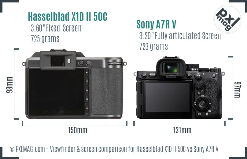 Hasselblad X1D II 50C vs Sony A7R V Screen and Viewfinder comparison