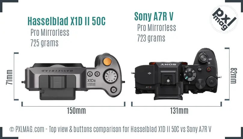Hasselblad X1D II 50C vs Sony A7R V top view buttons comparison