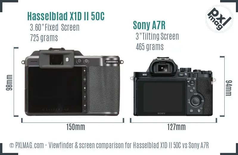 Hasselblad X1D II 50C vs Sony A7R Screen and Viewfinder comparison