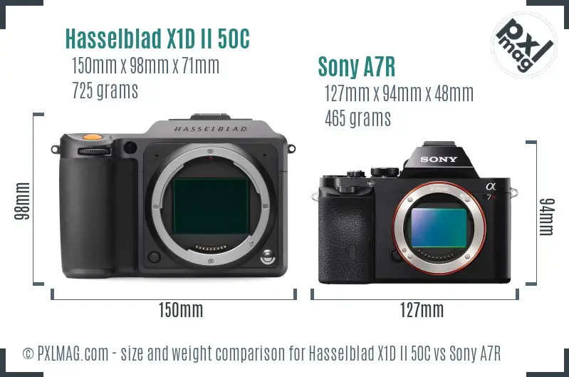 Hasselblad X1D II 50C vs Sony A7R size comparison