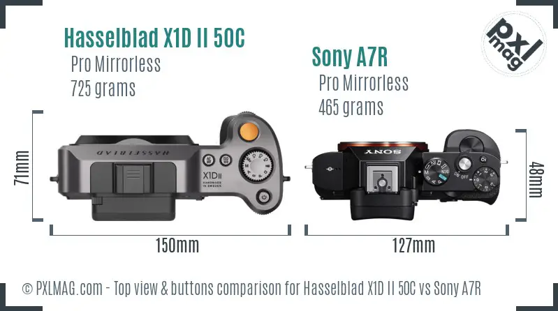 Hasselblad X1D II 50C vs Sony A7R top view buttons comparison