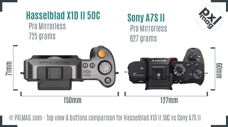 Hasselblad X1D II 50C vs Sony A7S II top view buttons comparison Hasselblad X1D II 50C vs Sony A7S II top view buttons comparison